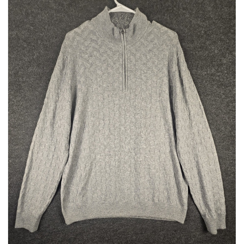 Robert Graham Mens Grey Quarter Zip Jacquard Sweater Long Sleeve Pullover
